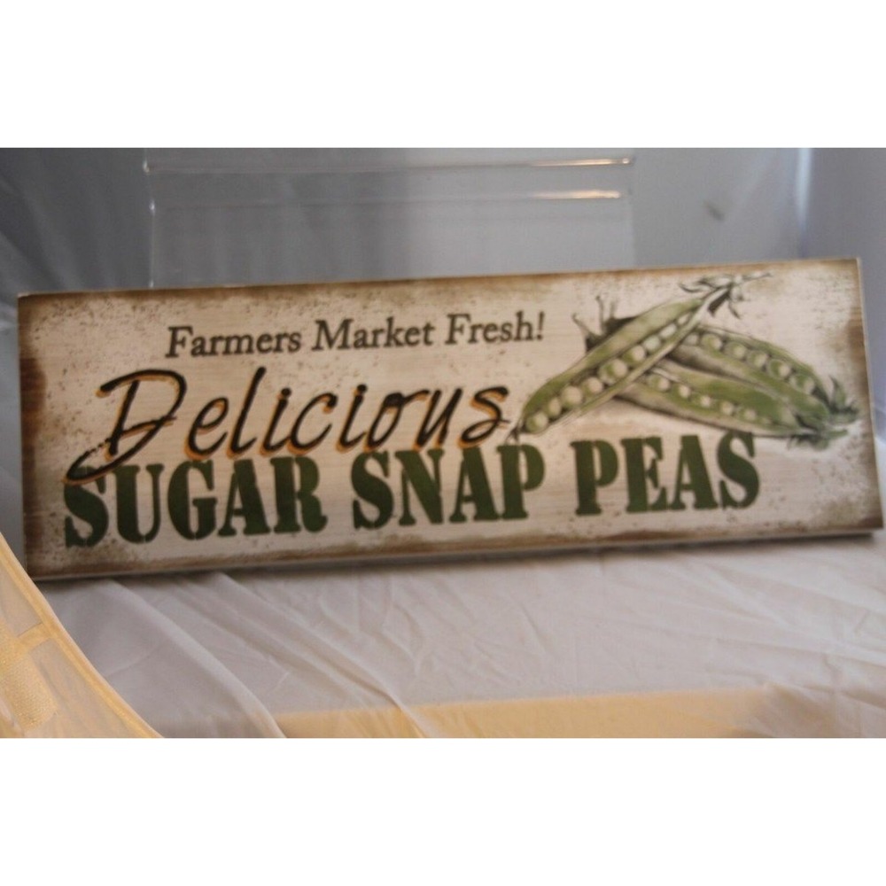 Vintage Farmhouse Sugar Snap Peas Wooden Wall Art Sign Kitchen Decor
